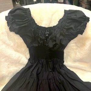 Black Elastic Waist 4 Tiered Dress
